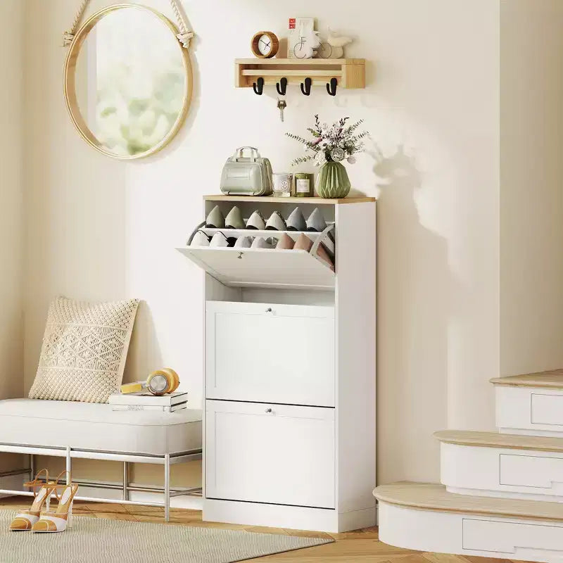 Meuble à chaussures étroit HOMCOM pour entrée avec 3 tiroirs basculants et étagères réglables, organisateur de rangement pour 12 à 18 paires de chaussures