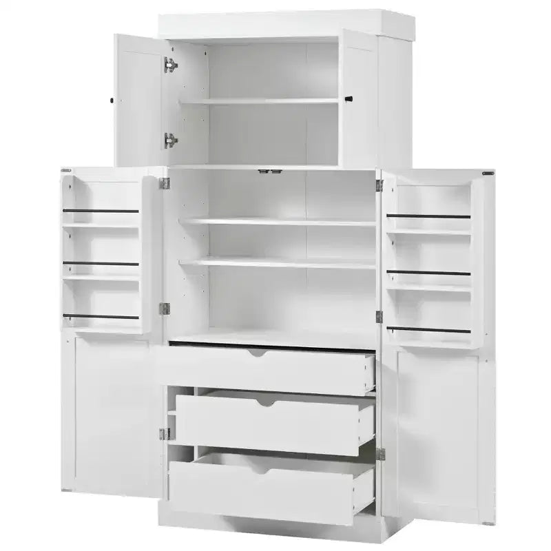 Garde-manger de cuisine autoportant 77H, armoire de rangement de style ferme avec étagères réglables, étagères de porte, tiroirs et casiers à vin - ModernLuxe