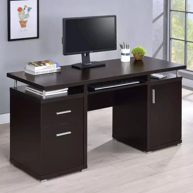 TUYOHW 55 Bureau en Bois, Table d'ordinateur de Bureau avec 2 Tiroirs, 1 Armoire, 1 Étagère Ouverte, 1 Porte, Bureau de Travail pour Bureau à Domicile, Étude, Petits Espaces