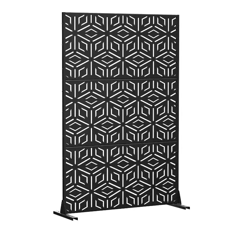 MAYEERTY Paravent Francis Motif Riz Noir Tôle Galvanisée 183x120x5cm Lot de 3 pièces