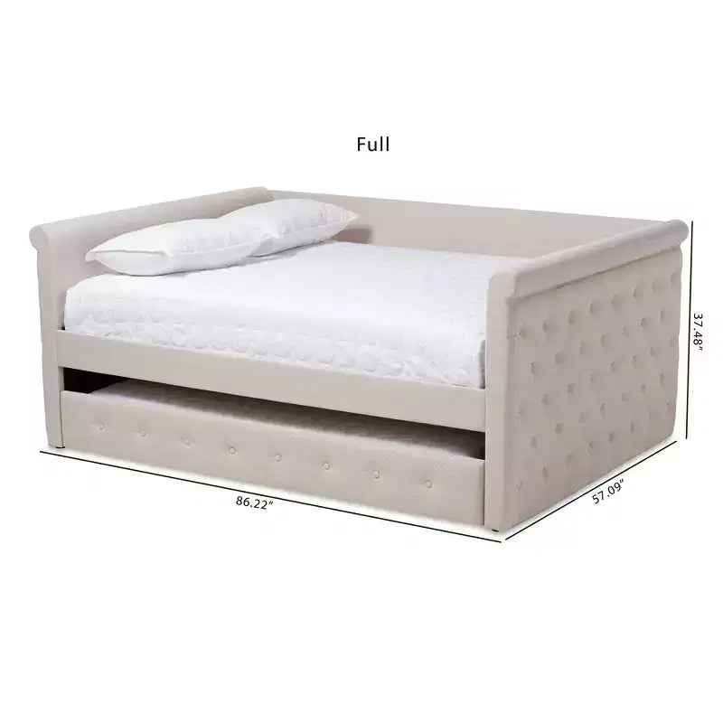 Upholstered Daybed with Trundle - Scrolled Arms & Button Tufting