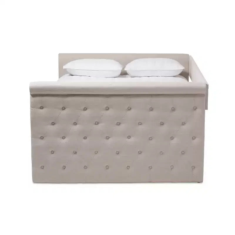 Upholstered Daybed with Trundle - Scrolled Arms & Button Tufting