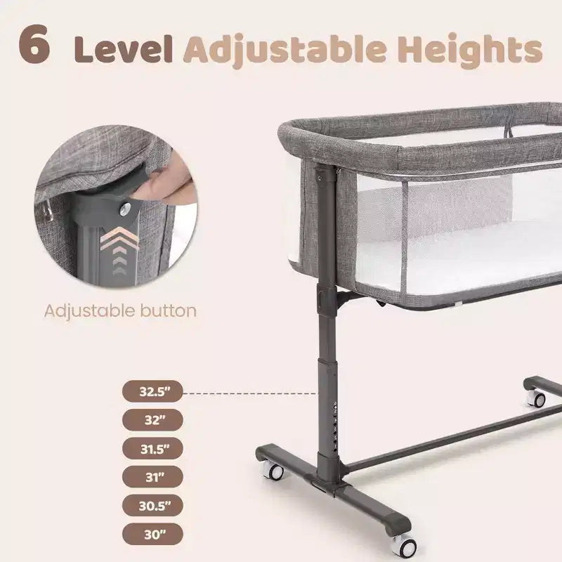Berceau pour bébé avec roulettes 鈥?Beige / Gris / Rose, Cododo, pour 1 bébé