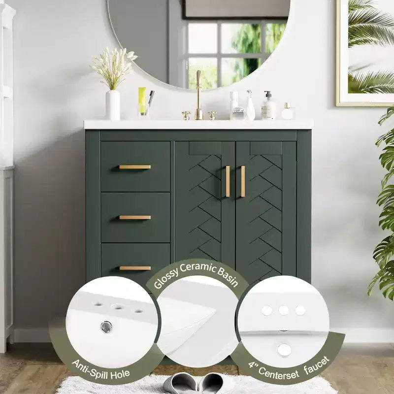 Meuble-lavabo de salle de bain 30 pouces à vasque simple avec armoire et 3 tiroirs – Noir / Bleu / Vert / Indigo / Blanc