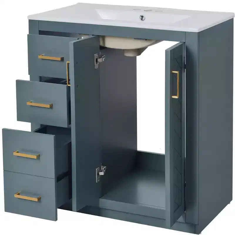 Meuble-lavabo de salle de bain 30 pouces à vasque simple avec armoire et 3 tiroirs – Noir / Bleu / Vert / Indigo / Blanc