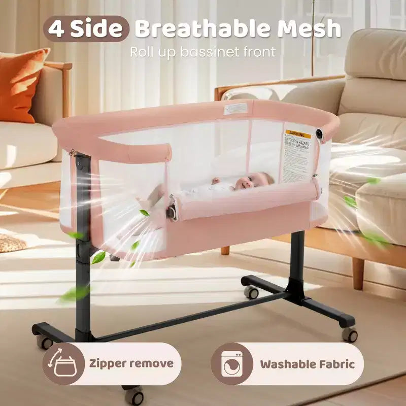 Berceau pour bébé avec roulettes 鈥?Beige / Gris / Rose, Cododo, pour 1 bébé