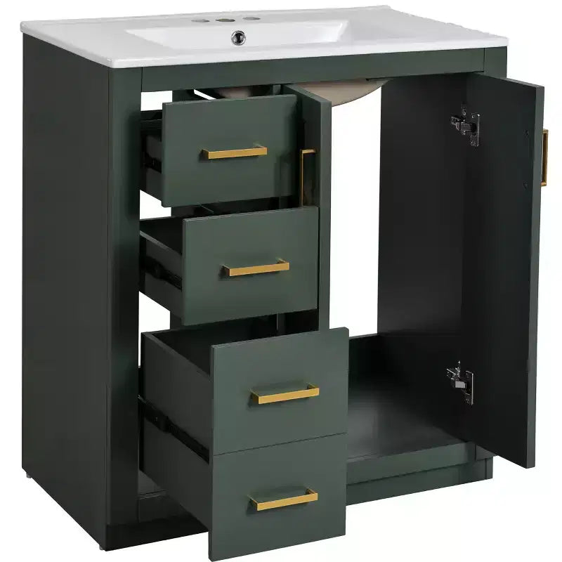 Meuble-lavabo de salle de bain 30 pouces à vasque simple avec armoire et 3 tiroirs – Noir / Bleu / Vert / Indigo / Blanc