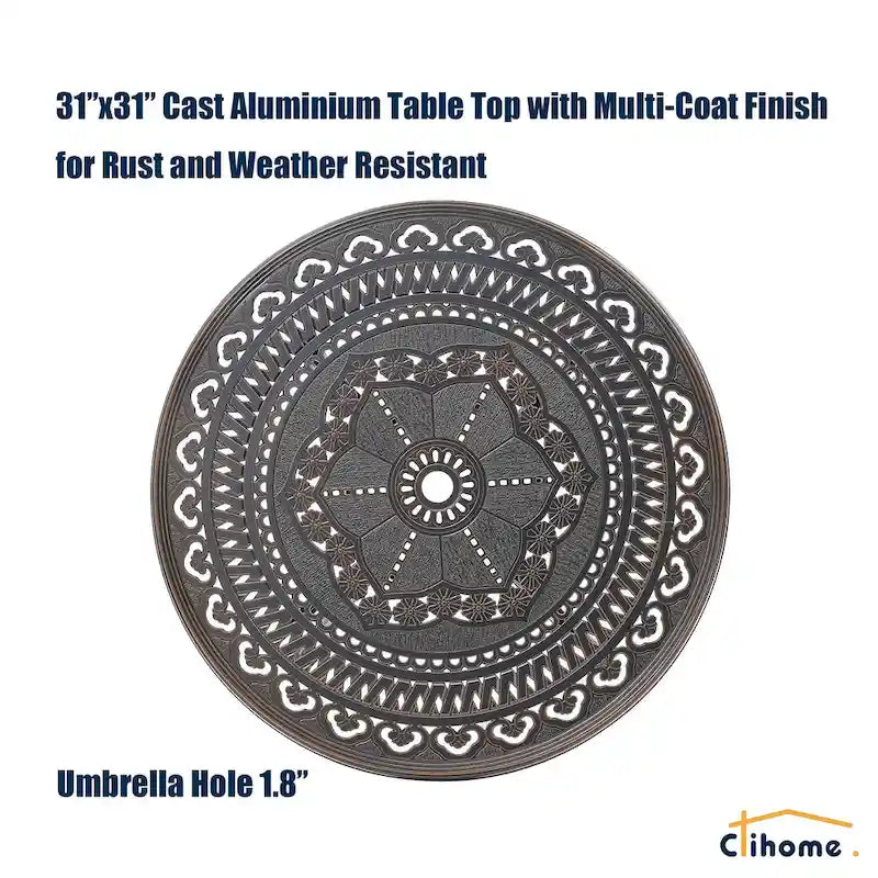 Ensemble de salle à manger d'extérieur 5 pièces en fonte d'aluminium avec 4 chaises pivotantes