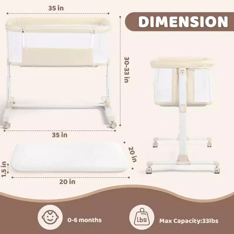 Berceau pour bébé avec roulettes 鈥?Beige / Gris / Rose, Cododo, pour 1 bébé