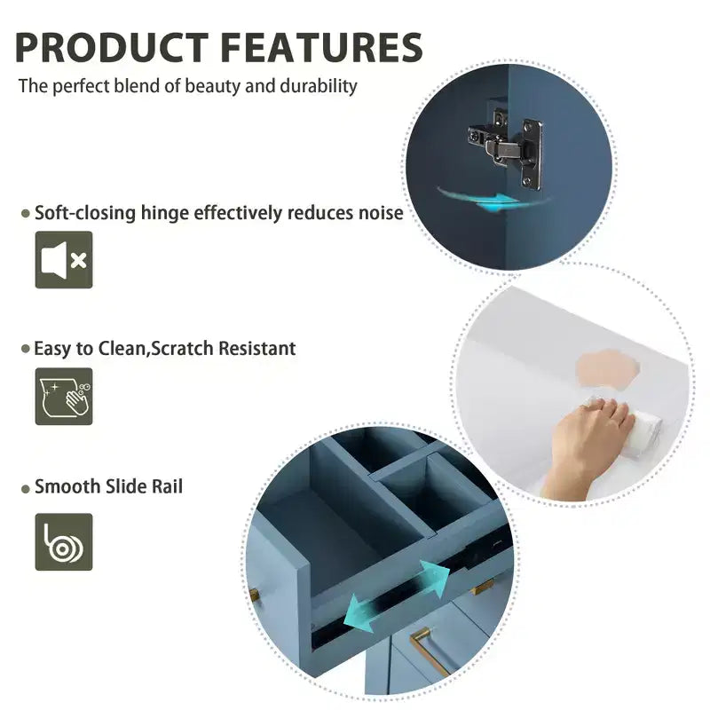 Meuble-lavabo de salle de bain 30 pouces à vasque simple avec armoire et 3 tiroirs – Noir / Bleu / Vert / Indigo / Blanc