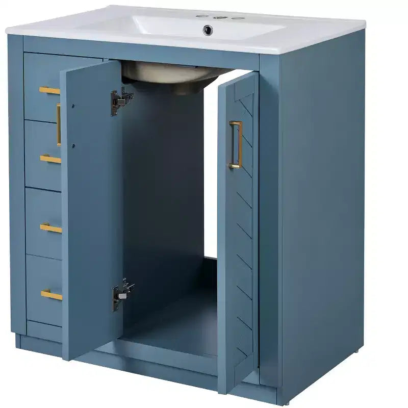 Meuble-lavabo de salle de bain 30 pouces à vasque simple avec armoire et 3 tiroirs – Noir / Bleu / Vert / Indigo / Blanc