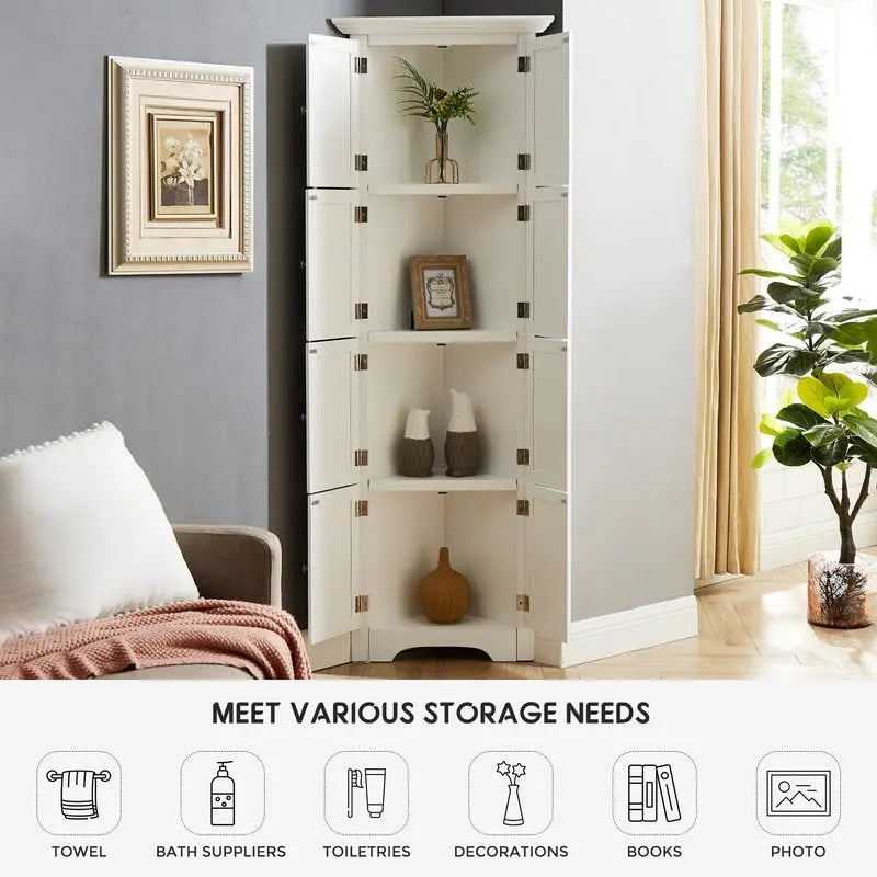 Meuble d'angle de rangement haut avec 8 portes et 4 étagères
