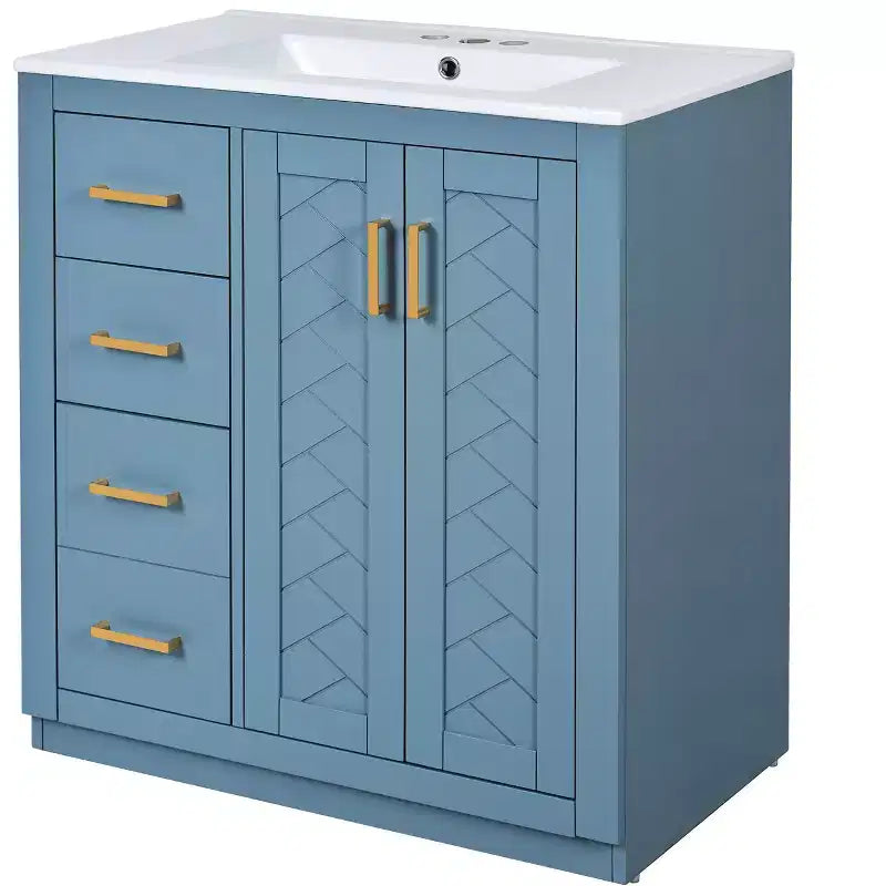 Meuble-lavabo de salle de bain 30 pouces à vasque simple avec armoire et 3 tiroirs – Noir / Bleu / Vert / Indigo / Blanc