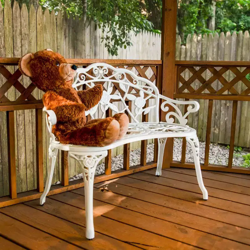 Banc de jardin extérieur Sunnydaze 2 places en aluminium moulé motif rose classique, blanc