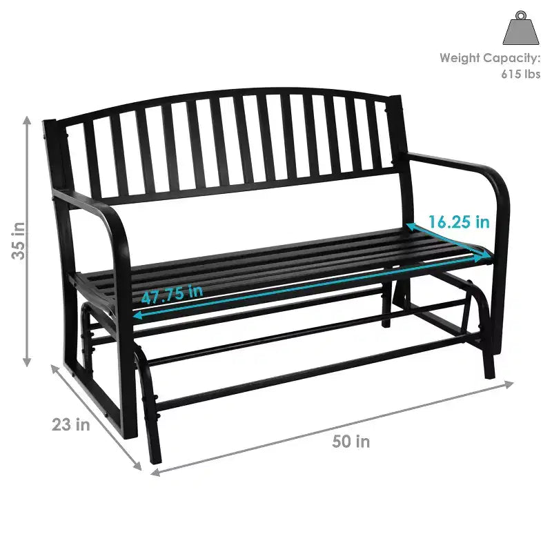 Banc à bascule d'extérieur Sunnydaze en métal pour 2 personnes, 50 pouces, noir