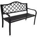 Sunnydaze 2-Person Lattice Design Black Cast Iron Outdoor Garden Bench