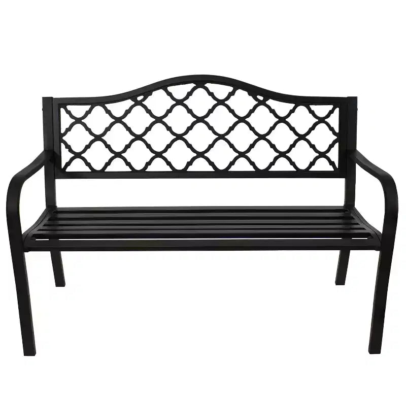 Banc de jardin extérieur en fonte noire Sunnydaze 2 places avec motif en treillis