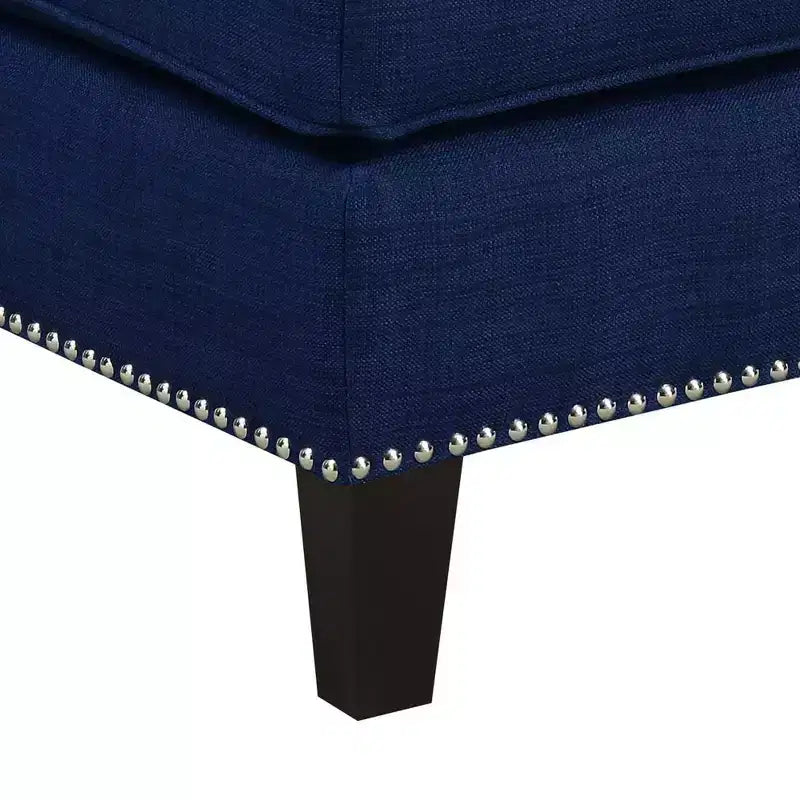 Square Upholstered Ottoman with Nailhead Trim & Espresso Legs