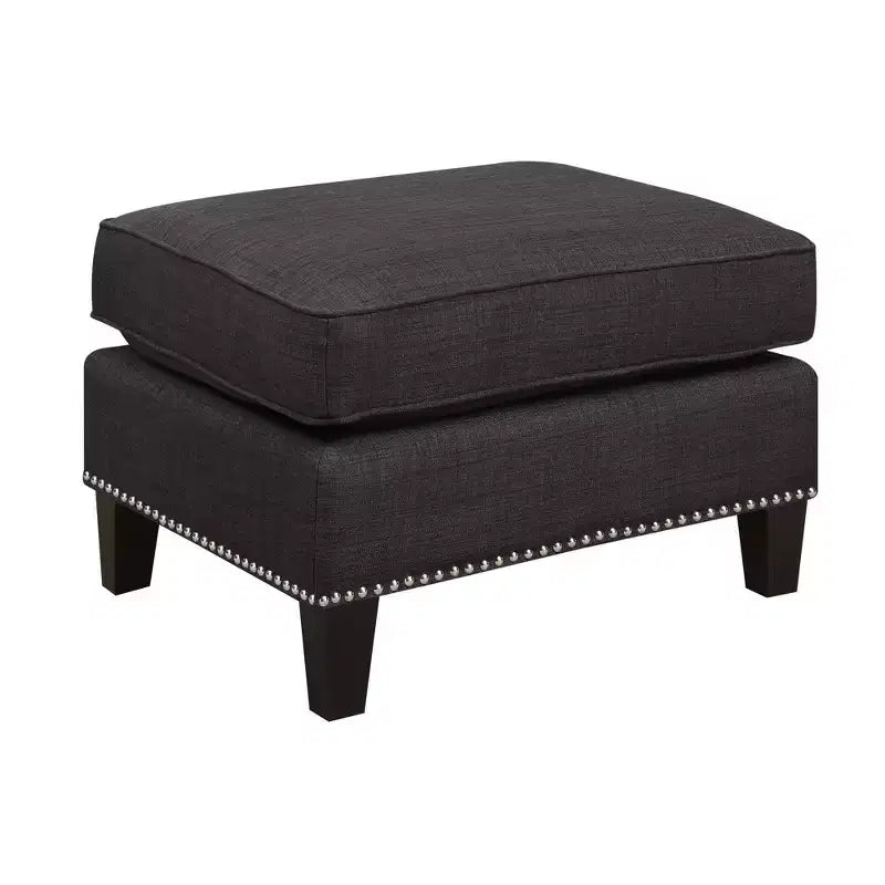 Square Upholstered Ottoman with Nailhead Trim & Espresso Legs