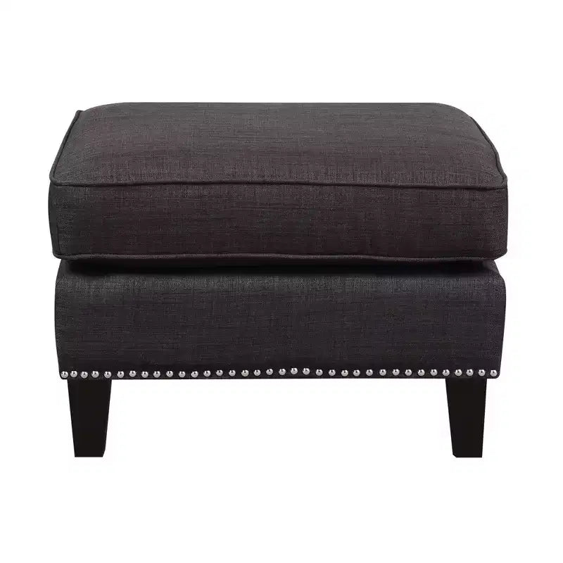 Square Upholstered Ottoman with Nailhead Trim & Espresso Legs