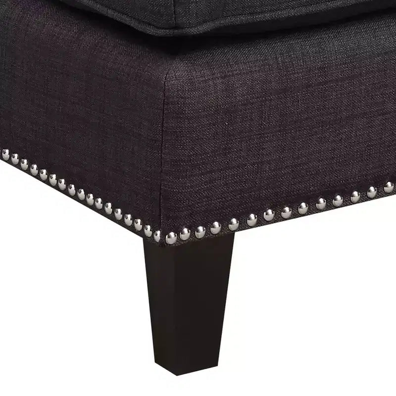Square Upholstered Ottoman with Nailhead Trim & Espresso Legs