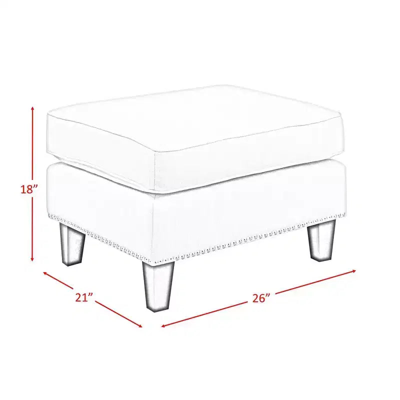 Square Upholstered Ottoman with Nailhead Trim & Espresso Legs
