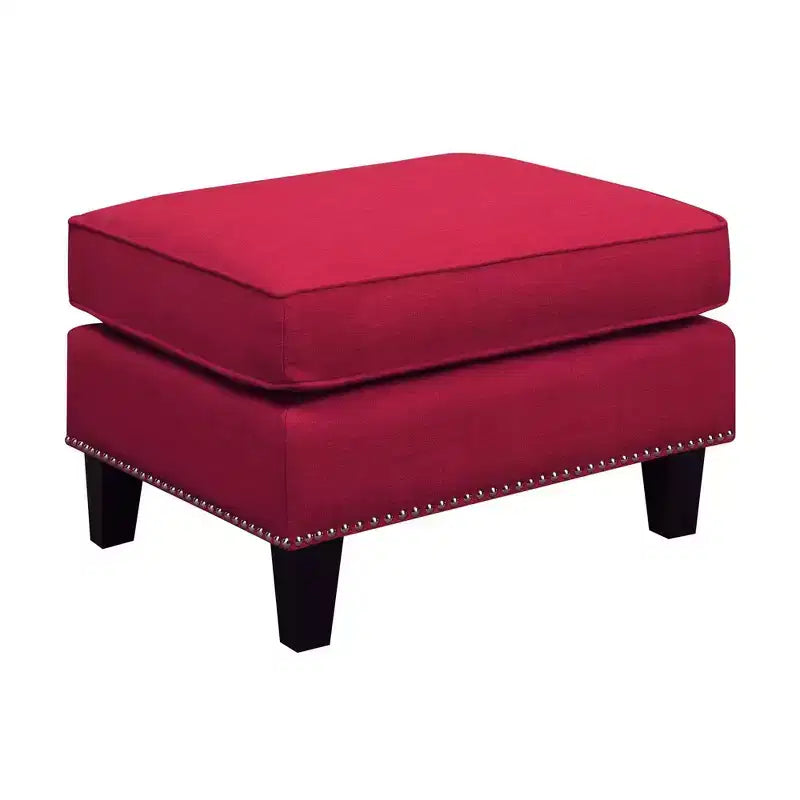 Square Upholstered Ottoman with Nailhead Trim & Espresso Legs