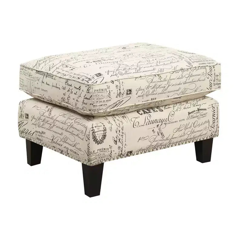 Square Upholstered Ottoman with Nailhead Trim & Espresso Legs