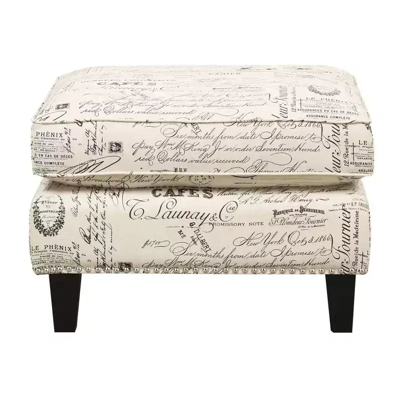Square Upholstered Ottoman with Nailhead Trim & Espresso Legs