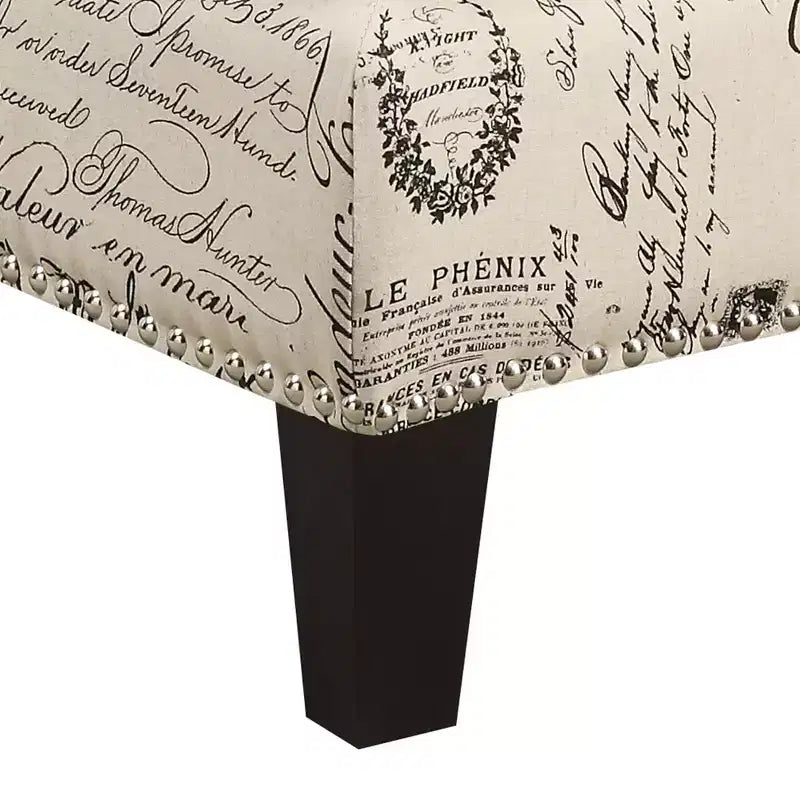 Square Upholstered Ottoman with Nailhead Trim & Espresso Legs