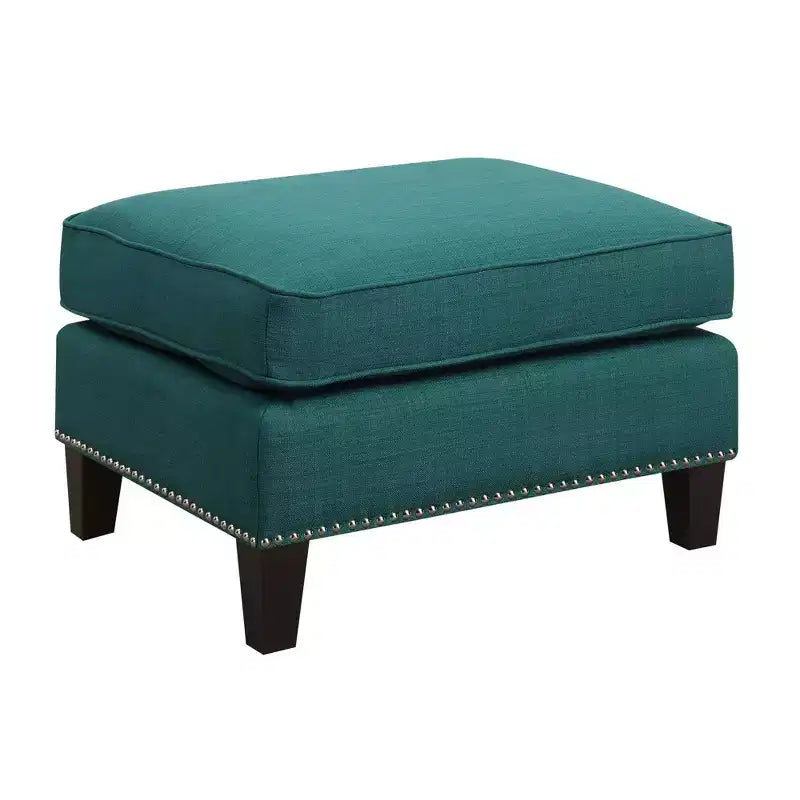 Square Upholstered Ottoman with Nailhead Trim & Espresso Legs