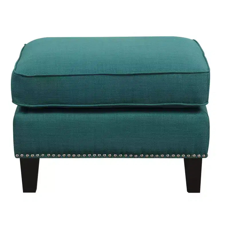 Square Upholstered Ottoman with Nailhead Trim & Espresso Legs