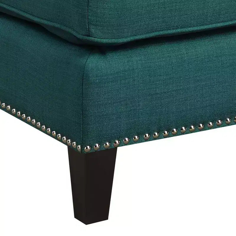Square Upholstered Ottoman with Nailhead Trim & Espresso Legs