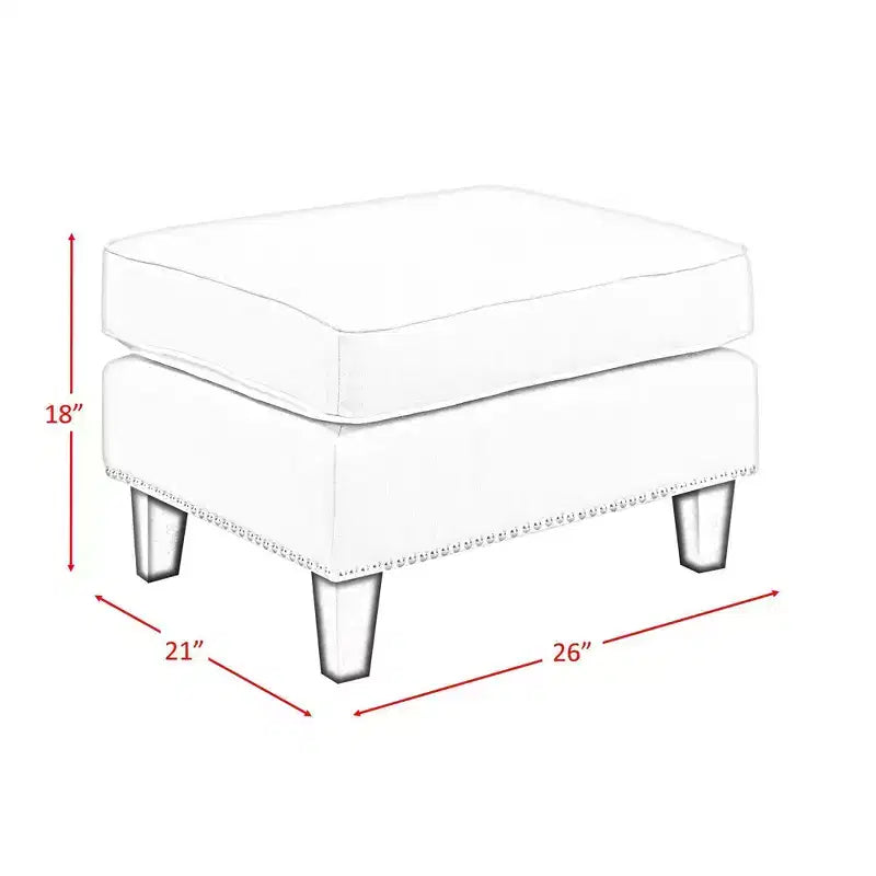 Square Upholstered Ottoman with Nailhead Trim & Espresso Legs