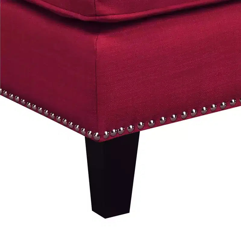 Square Upholstered Ottoman with Nailhead Trim & Espresso Legs