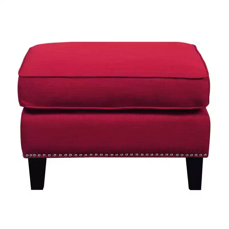 Square Upholstered Ottoman with Nailhead Trim & Espresso Legs