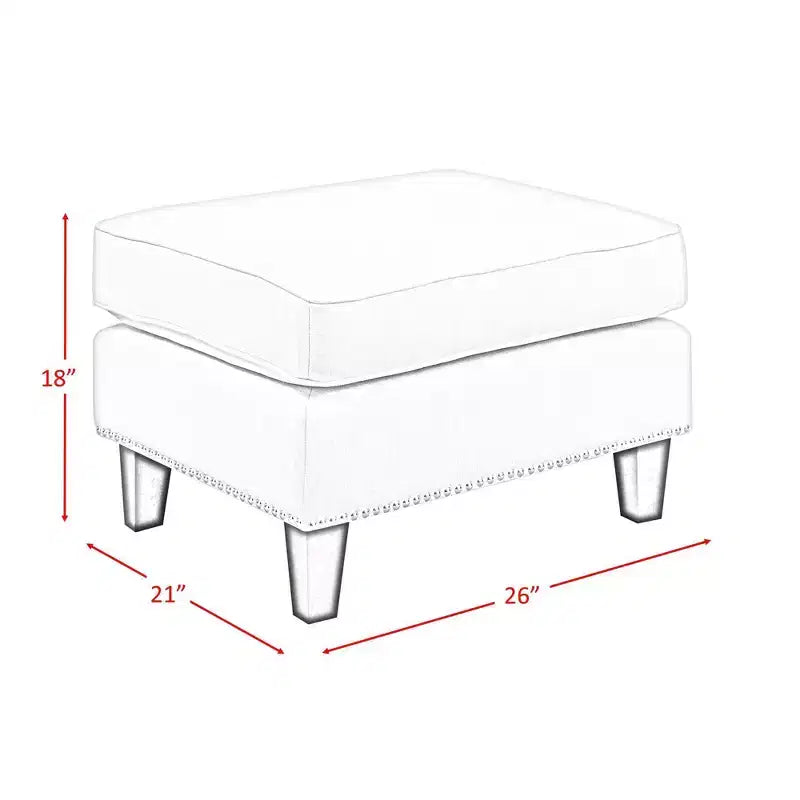 Square Upholstered Ottoman with Nailhead Trim & Espresso Legs