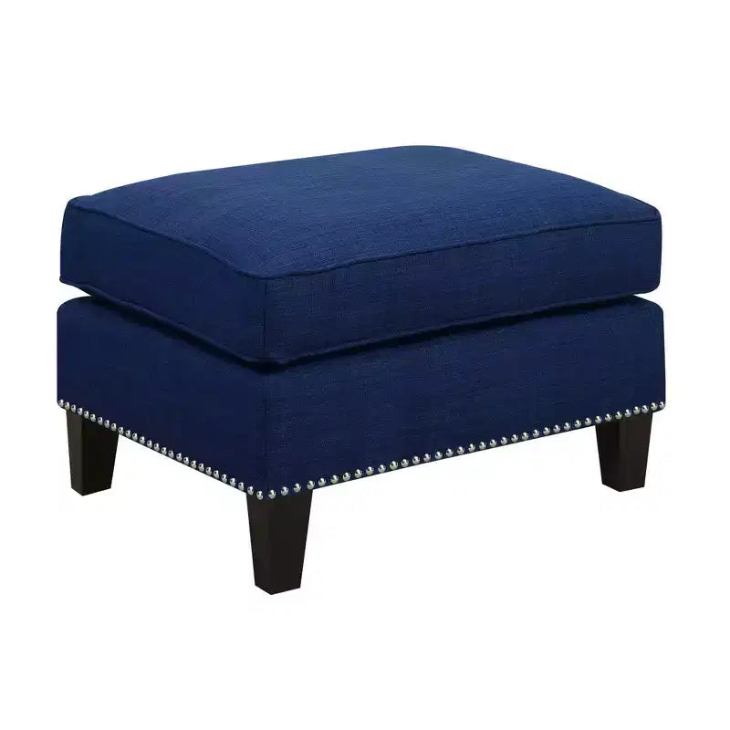 Square Upholstered Ottoman with Nailhead Trim & Espresso Legs