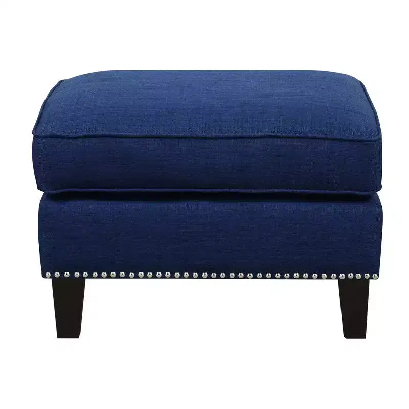 Square Upholstered Ottoman with Nailhead Trim & Espresso Legs