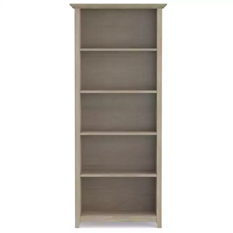 70" Five-Shelf Solid Wood Bookcase - Lacquered Pine, 4 Adjustable Shelves