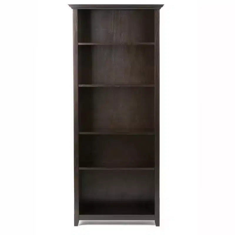 70" Five-Shelf Solid Wood Bookcase - Lacquered Pine, 4 Adjustable Shelves
