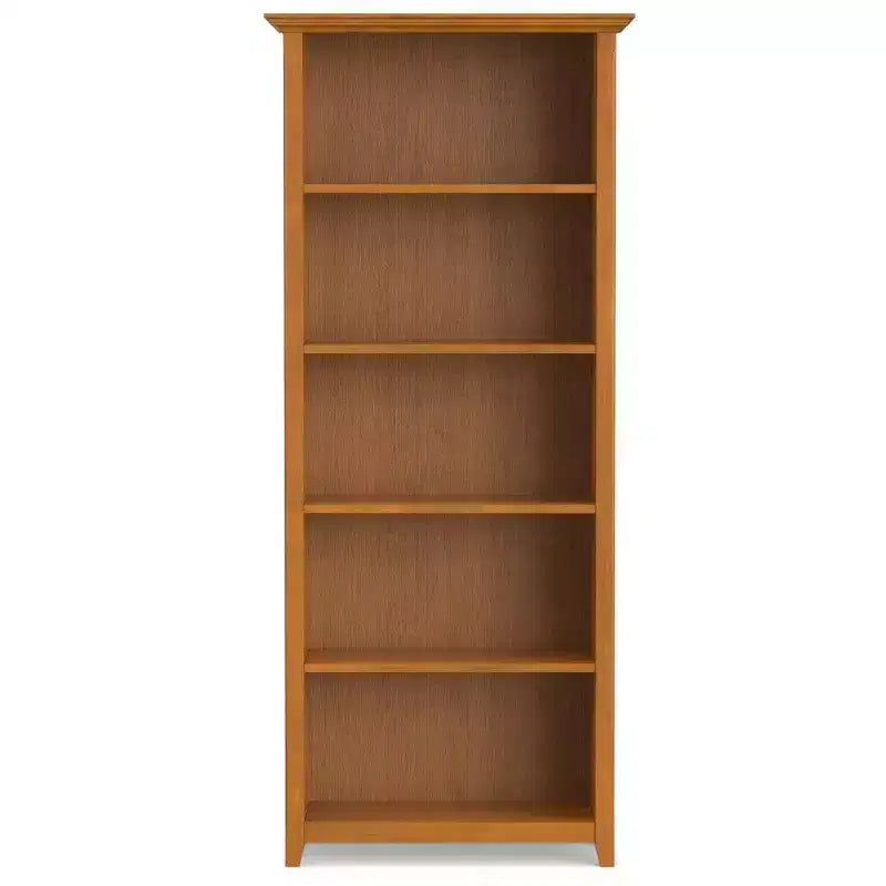 70" Five-Shelf Solid Wood Bookcase - Lacquered Pine, 4 Adjustable Shelves