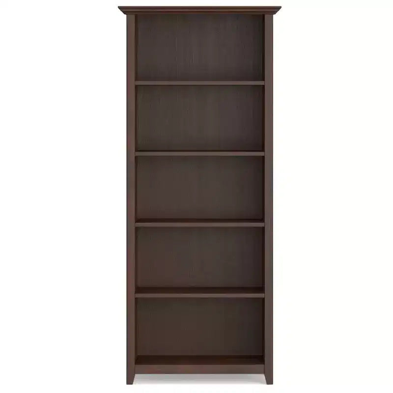 70" Five-Shelf Solid Wood Bookcase - Lacquered Pine, 4 Adjustable Shelves