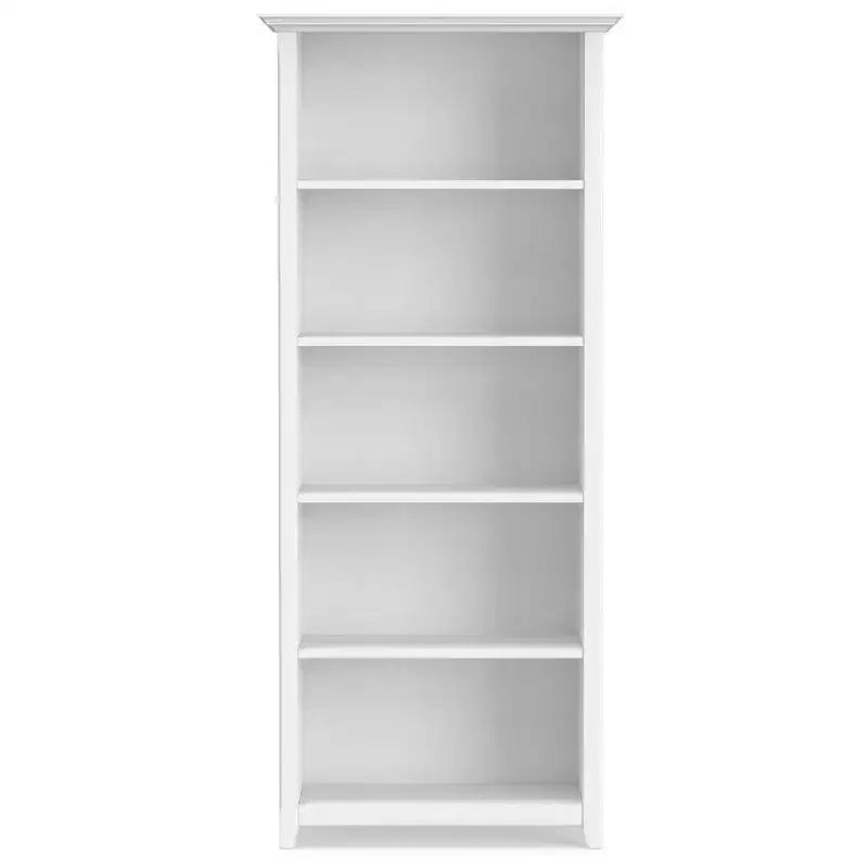 70" Five-Shelf Solid Wood Bookcase - Lacquered Pine, 4 Adjustable Shelves