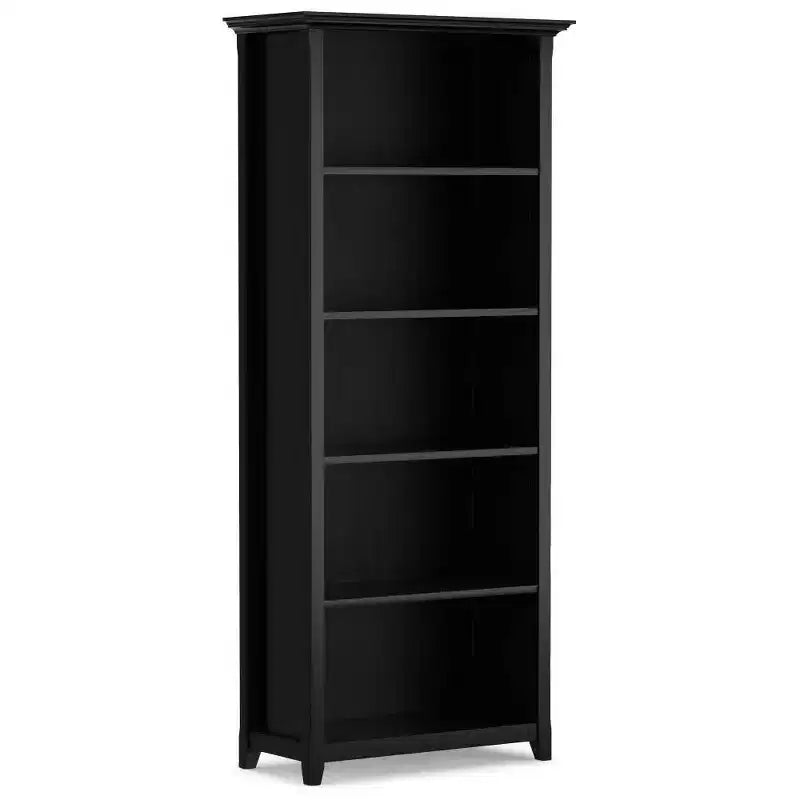 70" Five-Shelf Solid Wood Bookcase - Lacquered Pine, 4 Adjustable Shelves