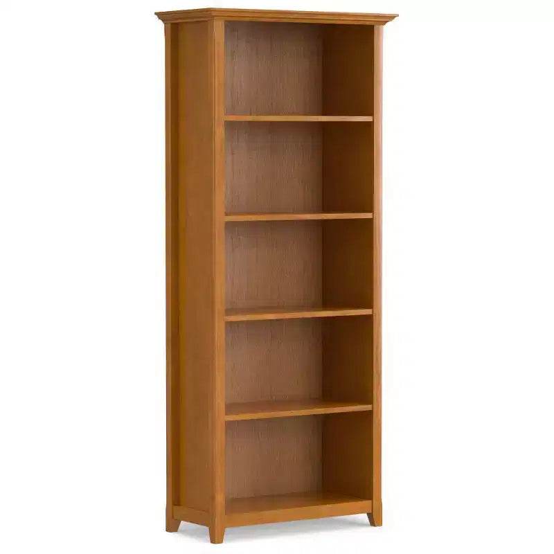 70" Five-Shelf Solid Wood Bookcase - Lacquered Pine, 4 Adjustable Shelves