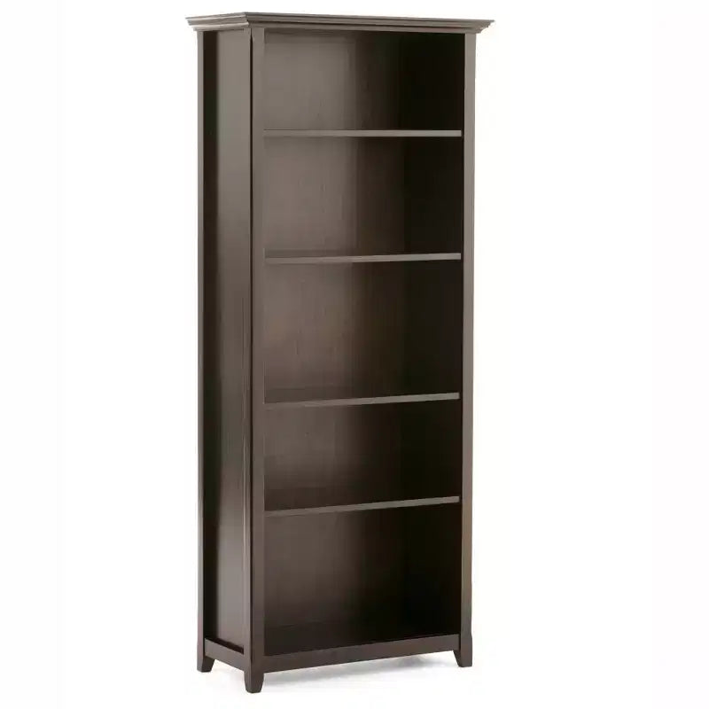 70" Five-Shelf Solid Wood Bookcase - Lacquered Pine, 4 Adjustable Shelves