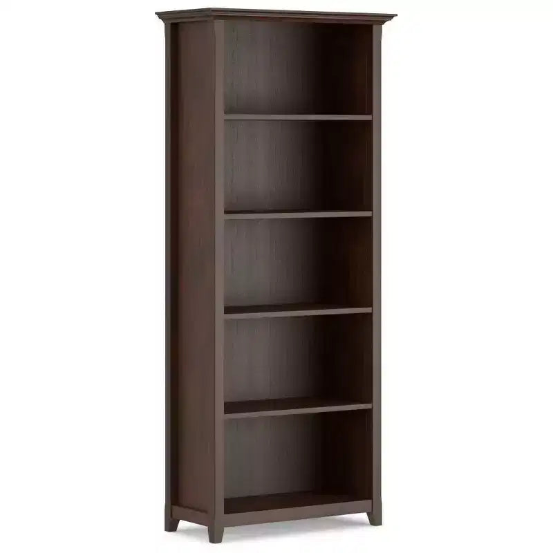 70" Five-Shelf Solid Wood Bookcase - Lacquered Pine, 4 Adjustable Shelves