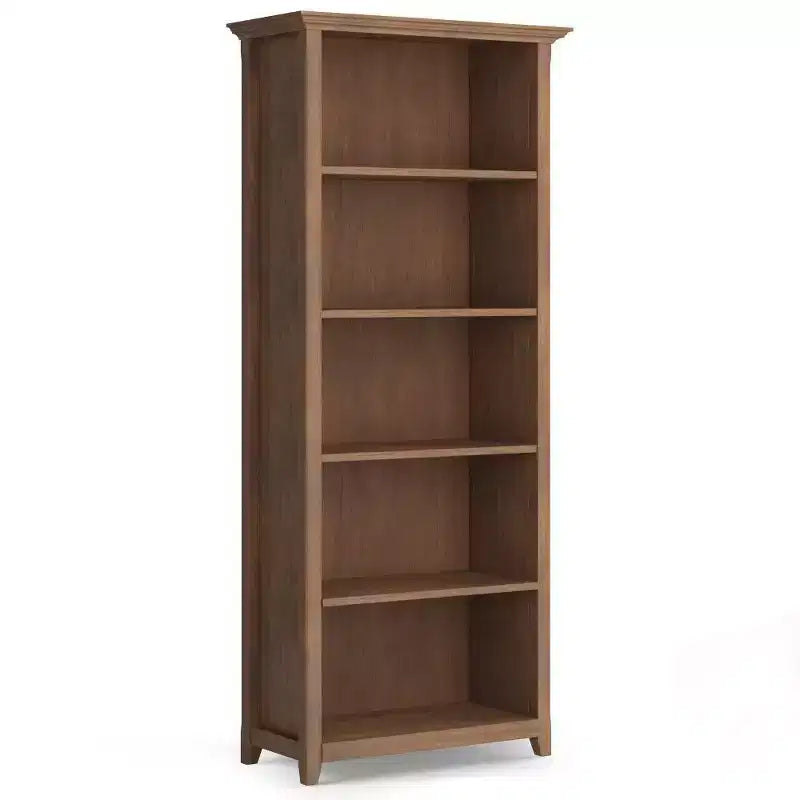70" Five-Shelf Solid Wood Bookcase - Lacquered Pine, 4 Adjustable Shelves