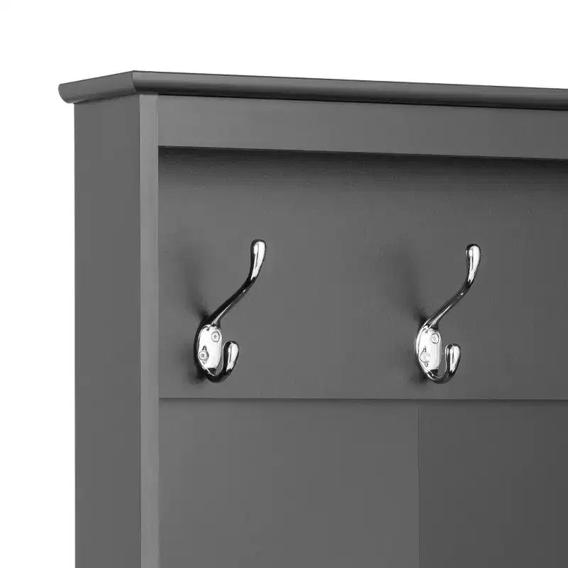 27" Narrow Hall Tree with 9 Shoe Cubbies & 3 Double Coat Hooks